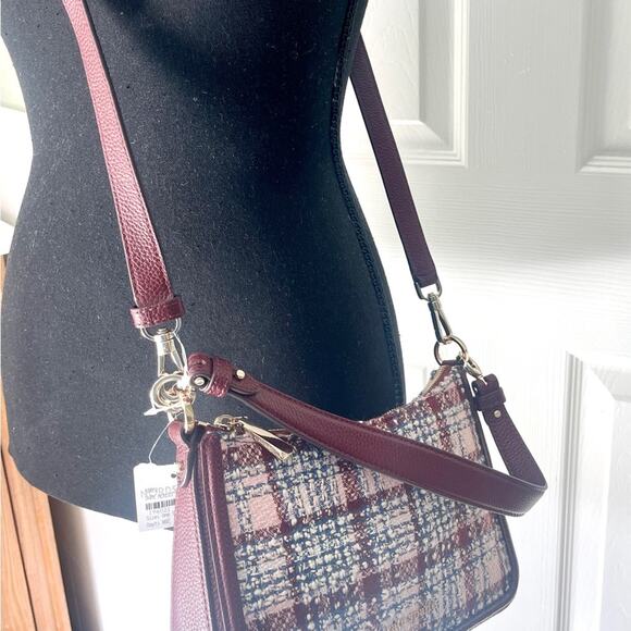 NWT Kate Spade medium Hudson tweed convertible bag in dark Merlot multi - Picture 11 of 13
